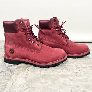 Timberland Burgundy Women's Ankle Boots Size 8.5 With Satin Detail A1SC7